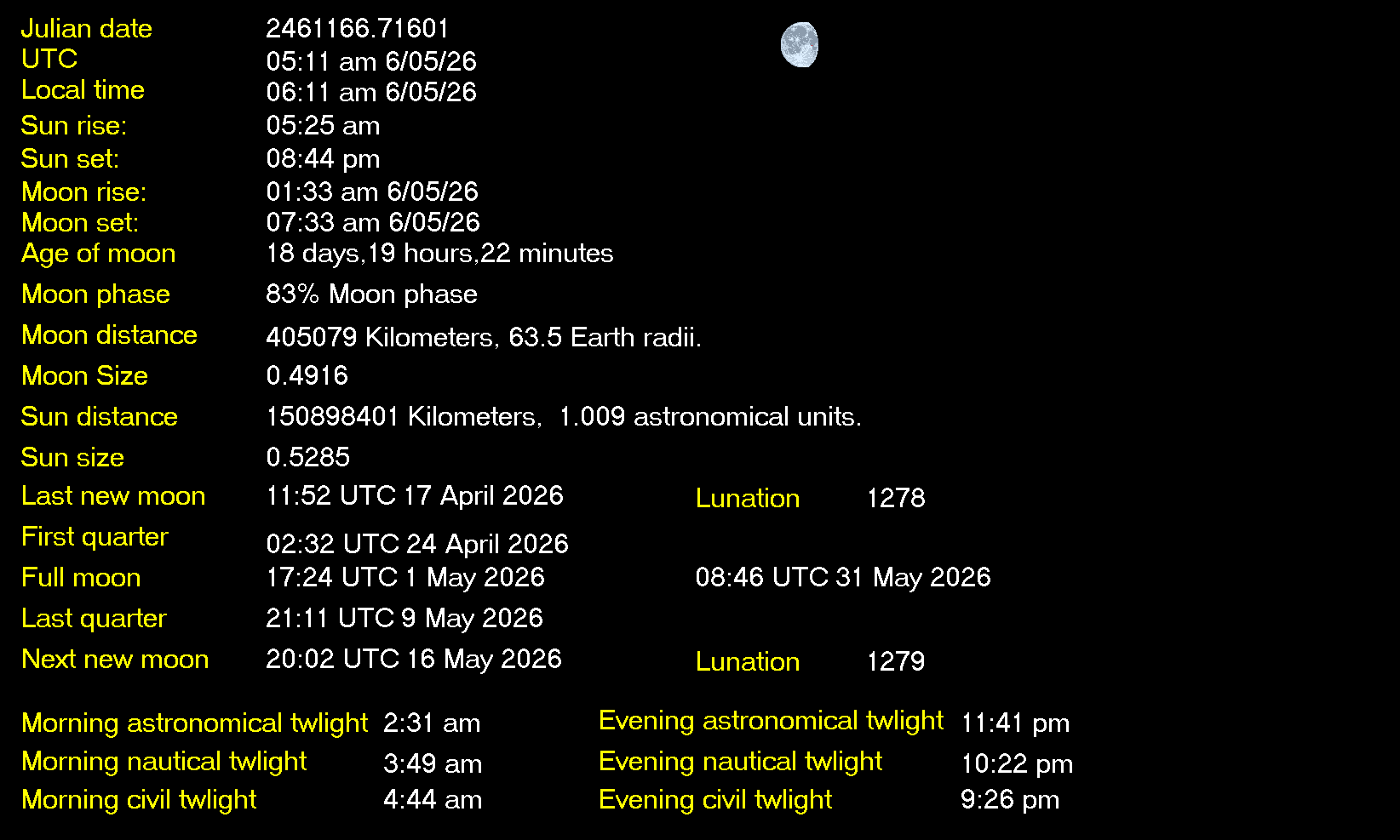 Moon Details from Weather-Display